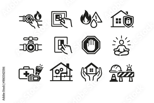 Awareness step home valve icon emergency stop systems vector cue safety icons