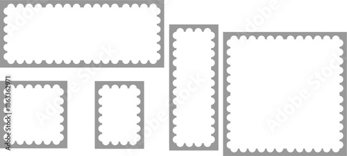 Minimalist Gray Postage Stamp Template Collection, Five Perforated Borders for Professional Mailing and Philately Graphics