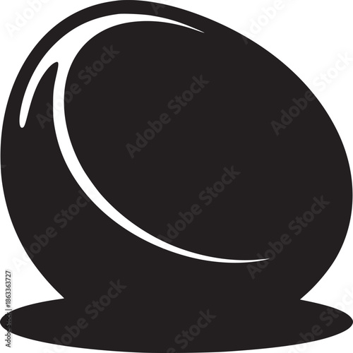 A minimalistic black and white illustration of an abstract shape with a crescent moon detail