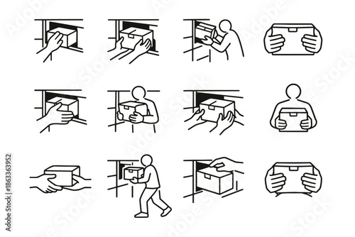 Vector package icons retrieve handling secure handoff habit icon smart parcel safely