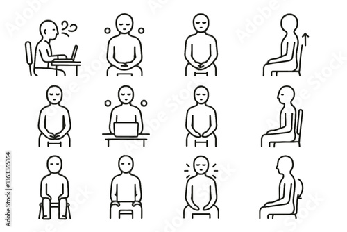 Icon sitting desk mindful pause upright still office lap vector breathing break