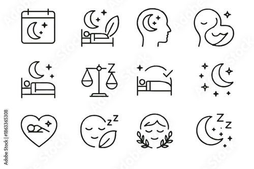 Nights calm icon consistency holistic wellbeing vector icons healthy long habit sleep