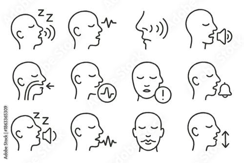 Night vector icons airway icon sleep sound breathing tracking monitoring pattern snoring