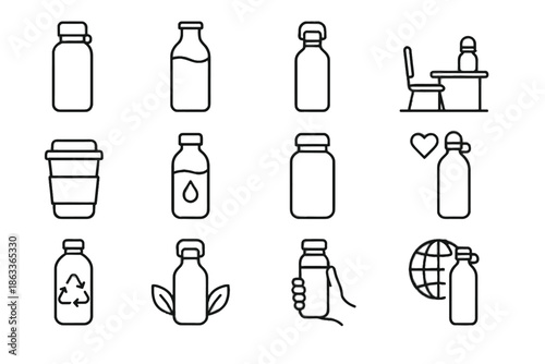 Icon office zero water vector icons green sustainable wellness desk bottle eco