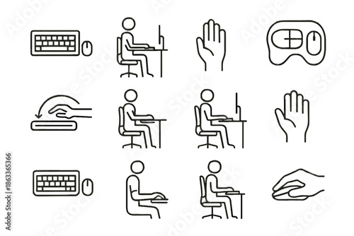 Position vector posture typing hand support reach icon input ergonomic workstation icons