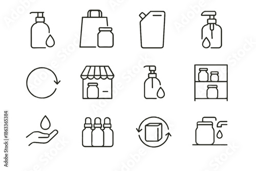 Icons habit icon container vector purchase refill consumption resource sustainable packaging package