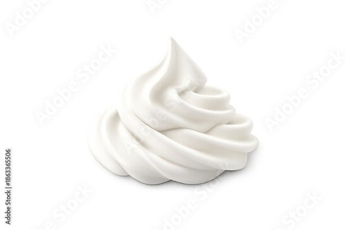 White whipped cream dollop with a sweet swirl, topping dessert, isolated on transparent background