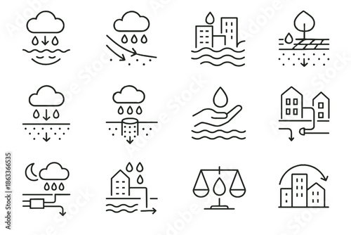 Drainage icons mitigation rainwater vector resilience icon control flood controlled water urban