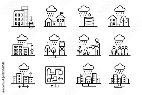 Resource icon district scale courtyard public planning rainwater vector urban infrastructure