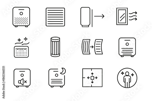 Filter purifier vector indoor silent icon quality airflow air operation output direction