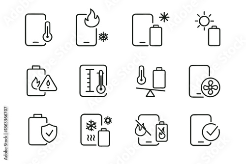 Device care protection battery vector icons direct avoid warning icon break temperature