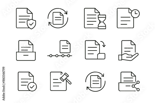 Digital document icon storage archiving compliance lifecycle expiration vector governance icons timeline