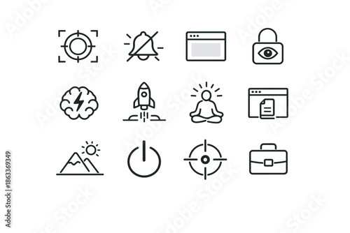 Icons deep task vector activation state view work icon mode focus