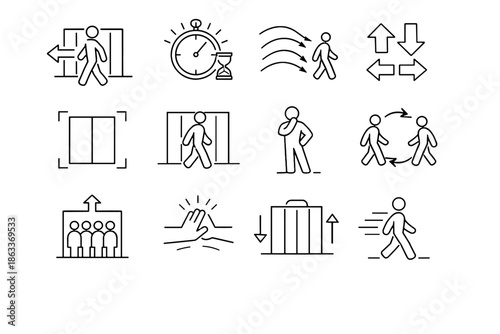 Icons efficiency habit mindful elevator exit vector step door icon decisiveness movement