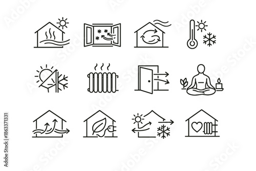 Habit winter airing open routine fresh prevention ventilation home calm icon vector