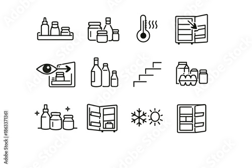Minimalist icons awareness use fridge door icon organization clarity bottle logic sauces