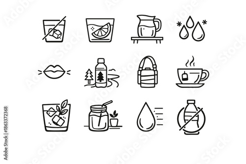 No healthy hydration sign beverage icons minimal icon encouragement tea herbs fresh