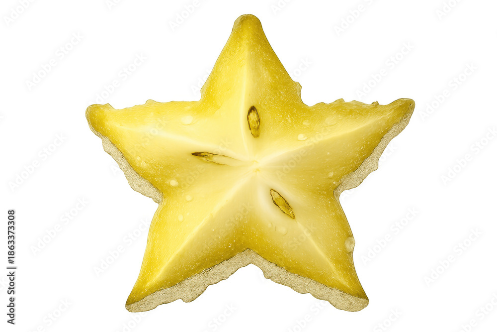 Fototapeta premium Star fruit slice offering fresh tropical taste and refreshing juicy texture, isolated on transparent background