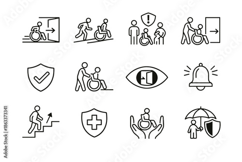 Icons safety icon escape accessible cue step vector planning emergency clarity public