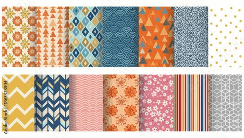 Diverse collection of colorful seamless patterns for backgrounds and textile design