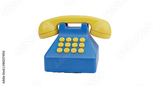 Blue and Yellow Toy Rotary Dial Phone