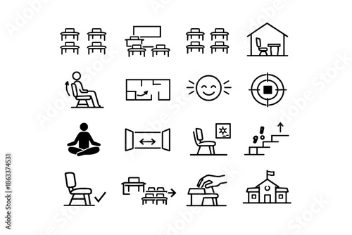 Icon seating minimalist desk spatial vector stability arrangement classroom icons consistent layout