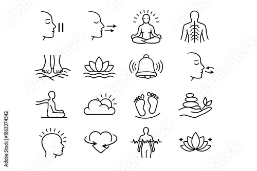 Exhale signal reminder vector cue stress icons relaxation mindful icon breathing pause