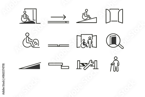 Barrier availability icon threshold vector friendly accessibility set entry wheelchair step accessible