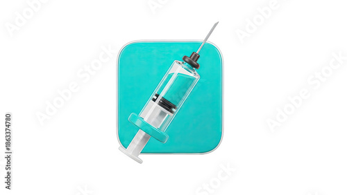 3D Icon of a Syringe on a Teal Square Background