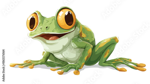 Surprised Cartoon Frog on White Background Vector with Outline