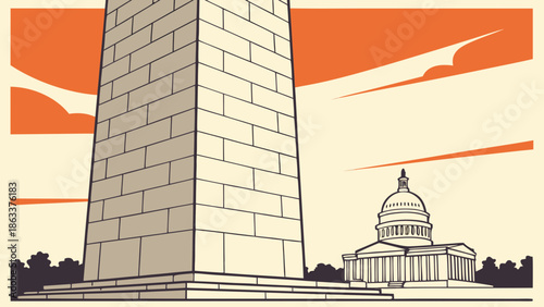 Washington dc skyline featuring the iconic washington monument and us capitol, suitable for travel, government, patriotism, and cityscape concepts.