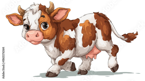 Adorable Cartoon Baby Cow - Vector Illustration on White Background