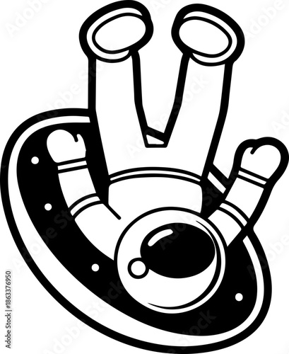 SVG vector illustration of an astronaut silhouette.Astronaut Floating in Space with Circular UFO Design