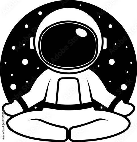 SVG vector illustration of an astronaut silhouette.Astronaut in Space with Tools and Stars Illustration