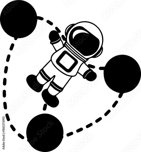 SVG vector illustration of an astronaut silhouette.Astronaut in Space Looking Out of Porthole Window