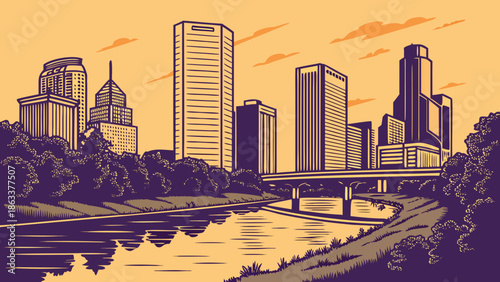 Houston skyline inspiration envision tulas riverfront skyline like houston view reimagined beautifully. Suitable for cityscape comparison, urban development concepts.