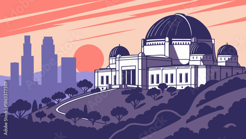 Composite image contrasting houston skyline with griffith observatorys la sunset, suitable for cityscape enthusiasts and travel publications. Perfect for editorials and advertising.