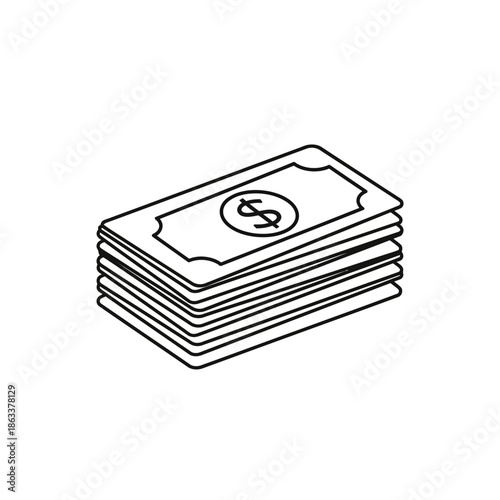 Simplified Line Drawing of Stacked Money for Financial and Investment Concepts