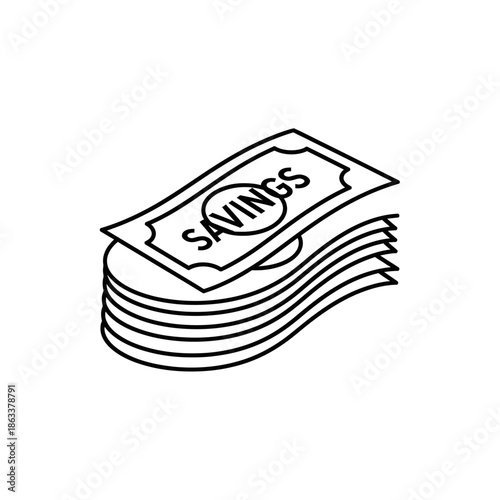 Stack of Savings Banknotes with Paper Currency Illustration for Financial Concepts