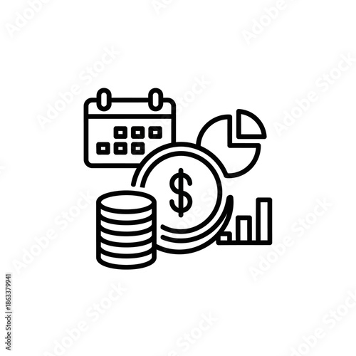 Financial Growth and Investment Analysis Concept with Calendar and Coins Illustration