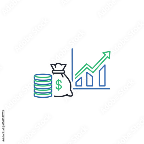Financial Growth and Investment Graph with Money Bag and Coins Illustration