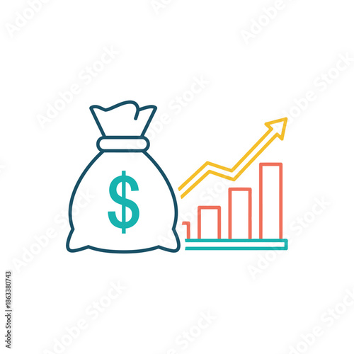Financial Growth and Investment Success Concept with Money Bag and Growing Graph
