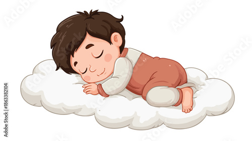 Cute Baby Sleeping on White Background Vector Illustration