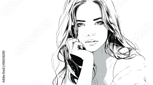 Elegant and Stylish Beautiful Girl Pose Vector with Outline on White Background