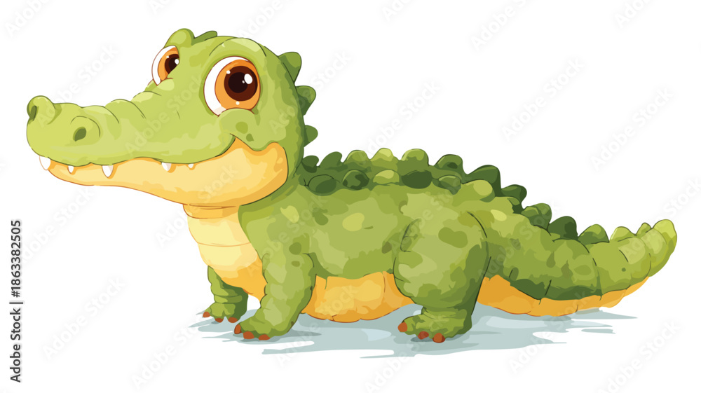 Obraz premium Adorable Baby Crocodile Cartoon Vector with Outline on White Background