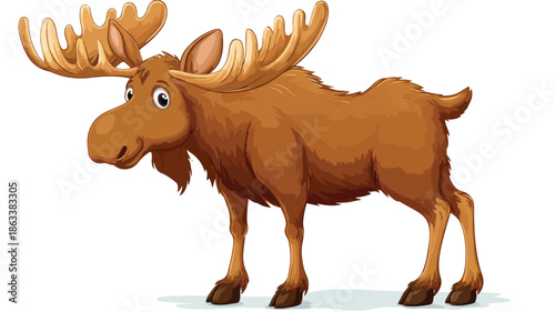 Adorable Cute Moose Cartoon on White Background Vector Illustration with Outline