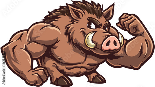 Adorable Strong Wild Boar Cartoon Vector Illustration Isolated