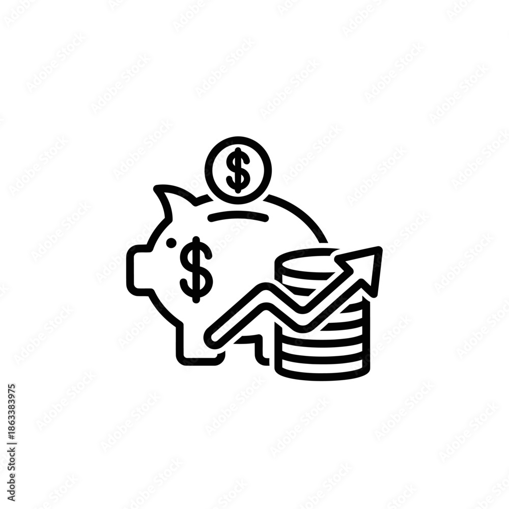 Fototapeta premium Financial Growth Concept with Piggy Bank and Upward Arrow Illustration