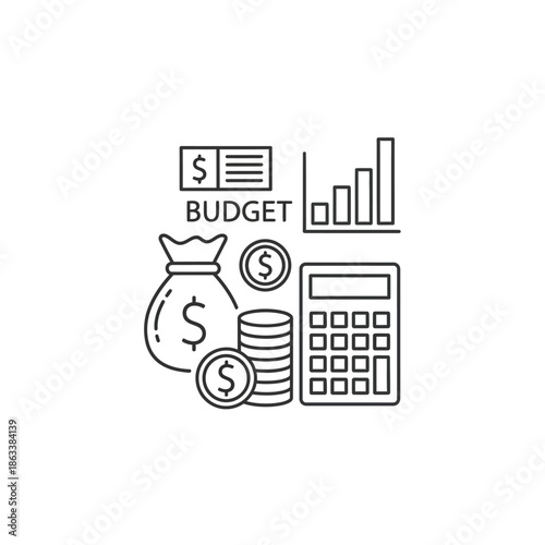 Financial Planning and Budget Management Concept with Graph and Money Bag Illustration