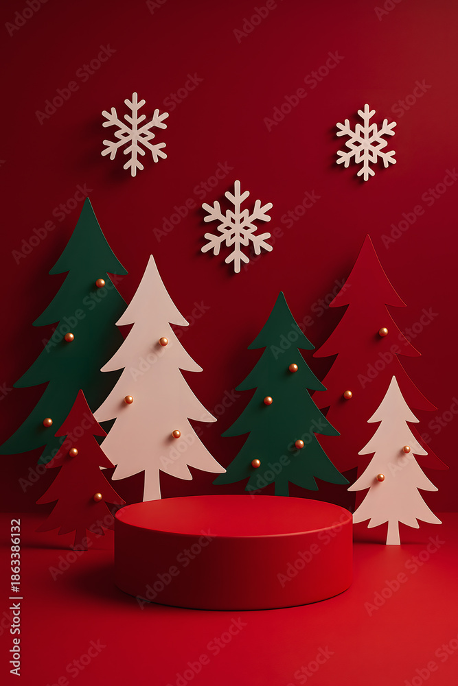 Fototapeta premium christmas tree with red ribbon